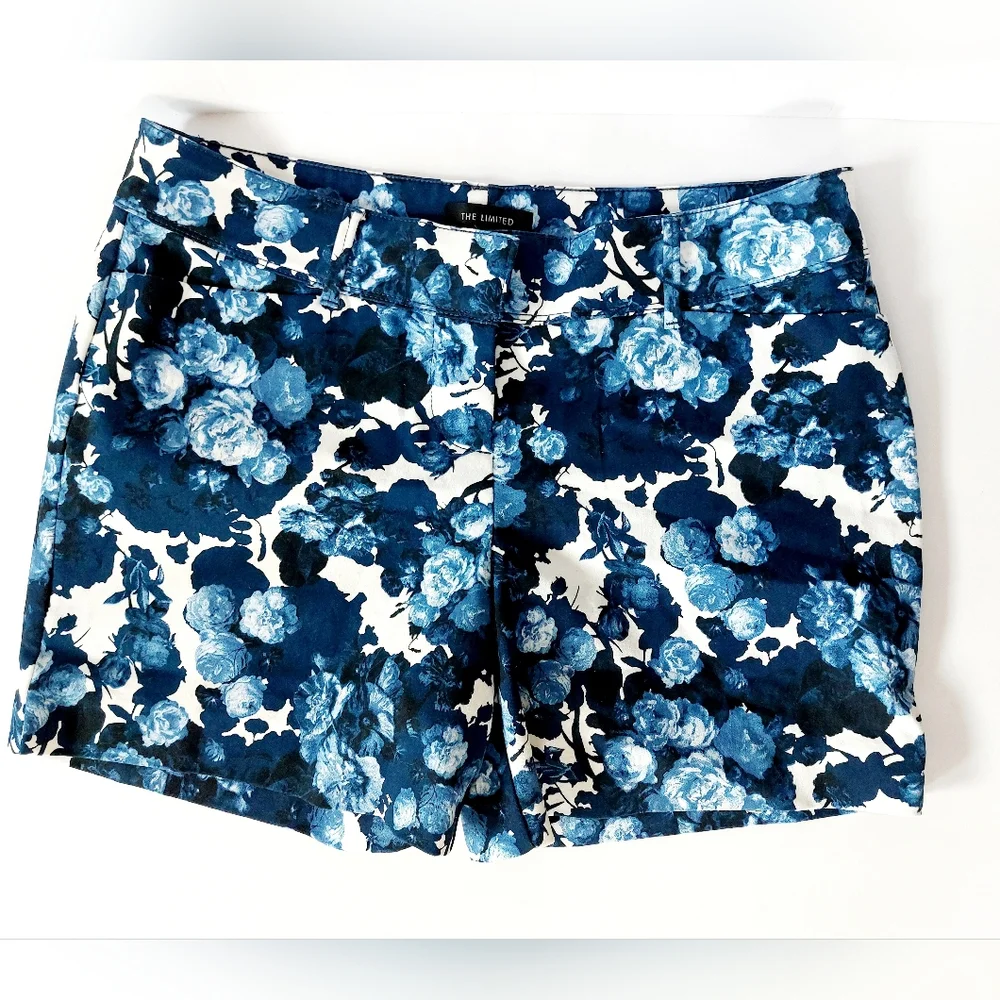Blue Floral‎ Print Midi Tailored Shorts The Limited size 6 Flat Front 4